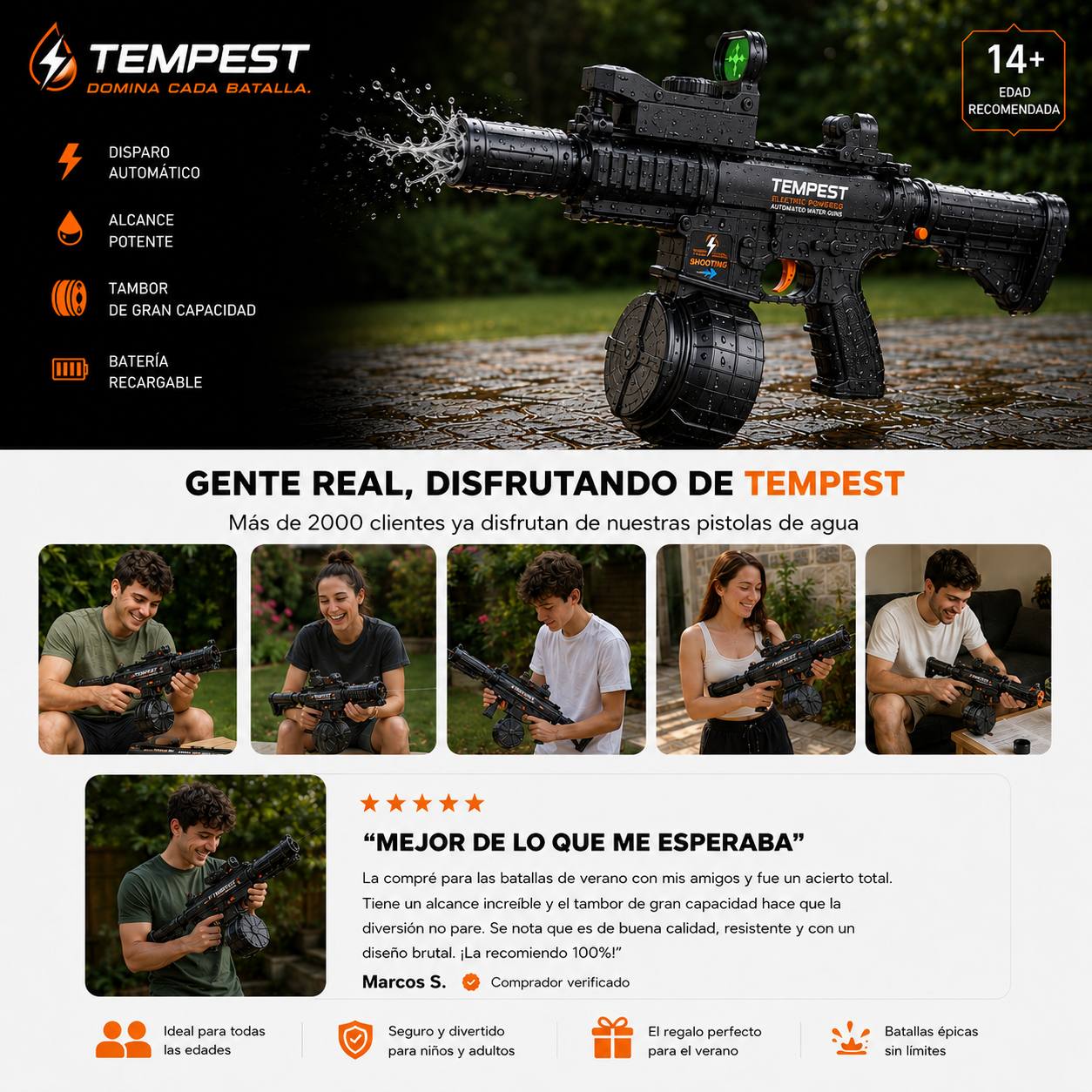 Pistola de Agua eléctrica de gran capacidad Tempest