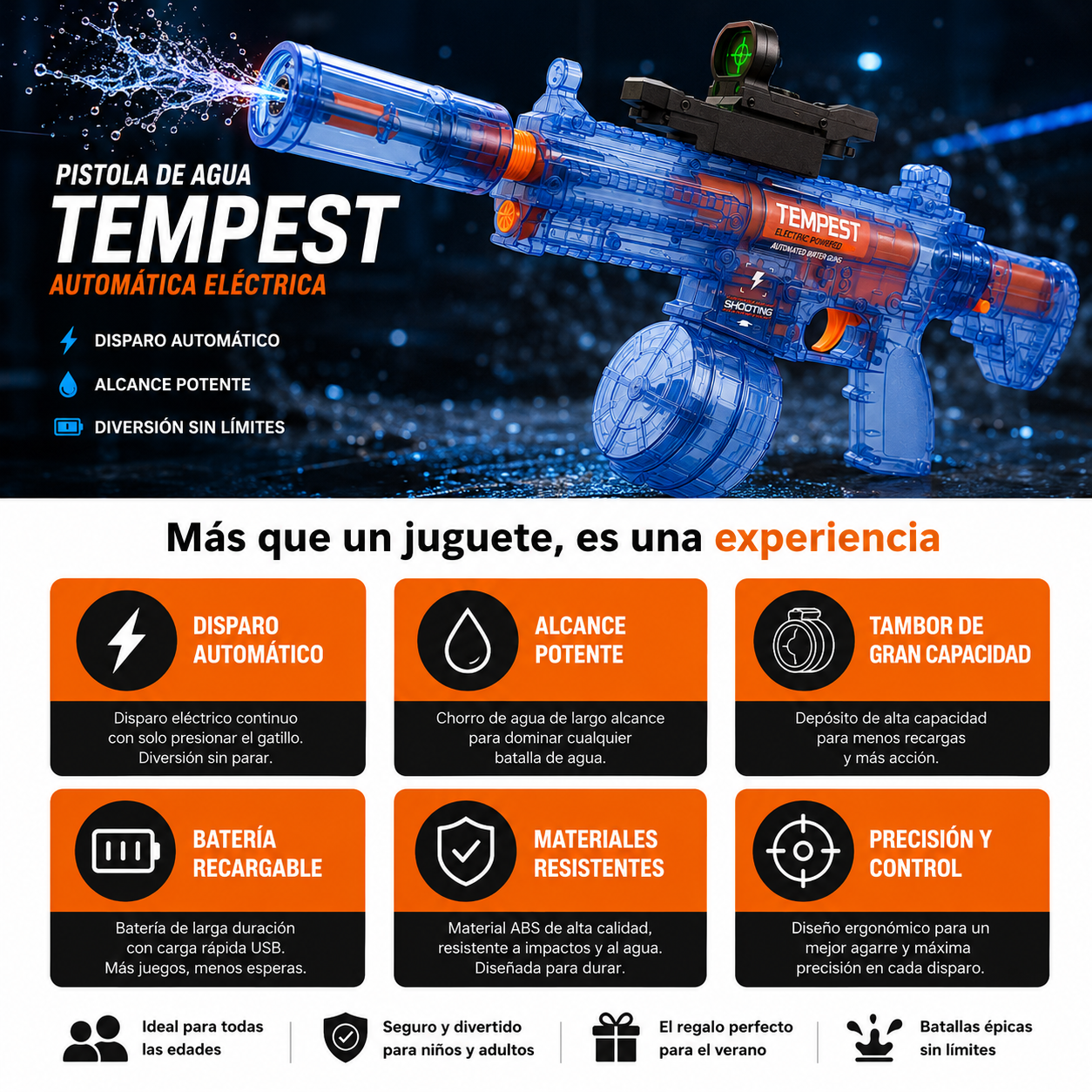Pistola de Agua eléctrica de gran capacidad Tempest