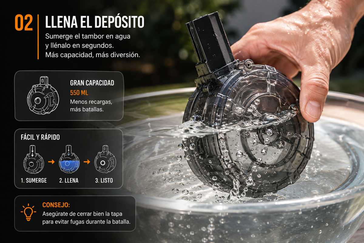 Llena el tambor de agua